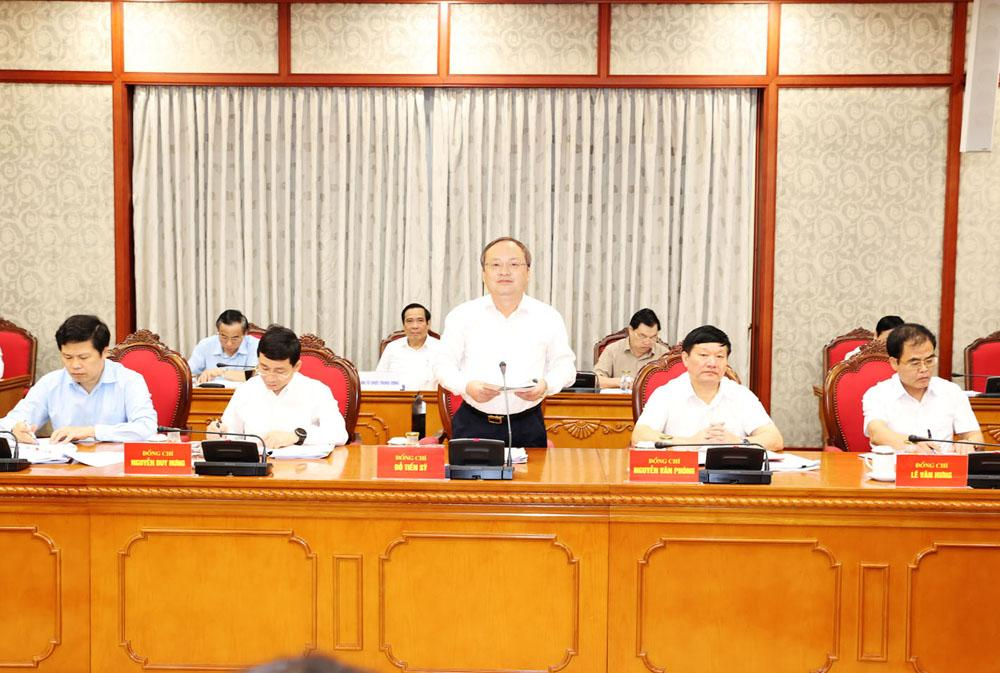 Description: Đồng chí Bí thư Tỉnh ủy Đỗ Tiến Sỹ phát biểu tại buổi làm việc&nbsp;(Ảnh: TTXVN)