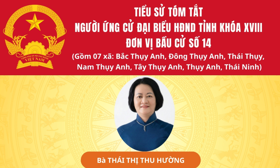 TIỂU SỬ VÀ CHƯƠNG TRÌNH HÀNH ĐỘNG CỦA ỨNG CỬ VIÊN ĐẠI BIỂU HĐND TỈNH KHÓA XVIII TẠI ĐƠN VỊ BẦU CỬ SỐ 14: BÀ THÁI THỊ THU HƯỜNG